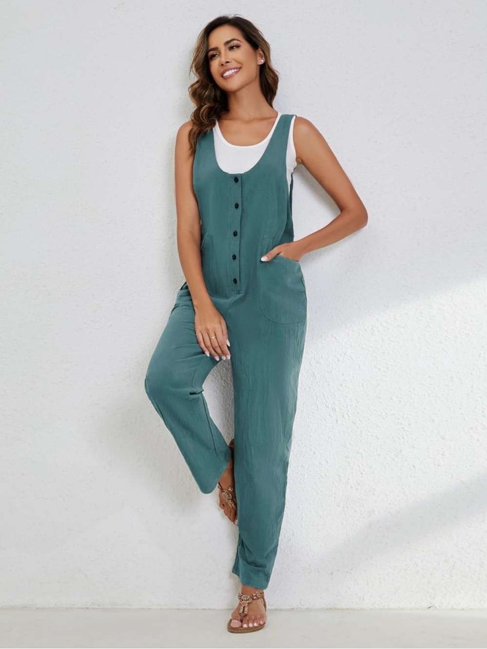 NWT LAKE BLUE LINEN COTTON OVERALLS, XSMALL - Picture 2 of 16